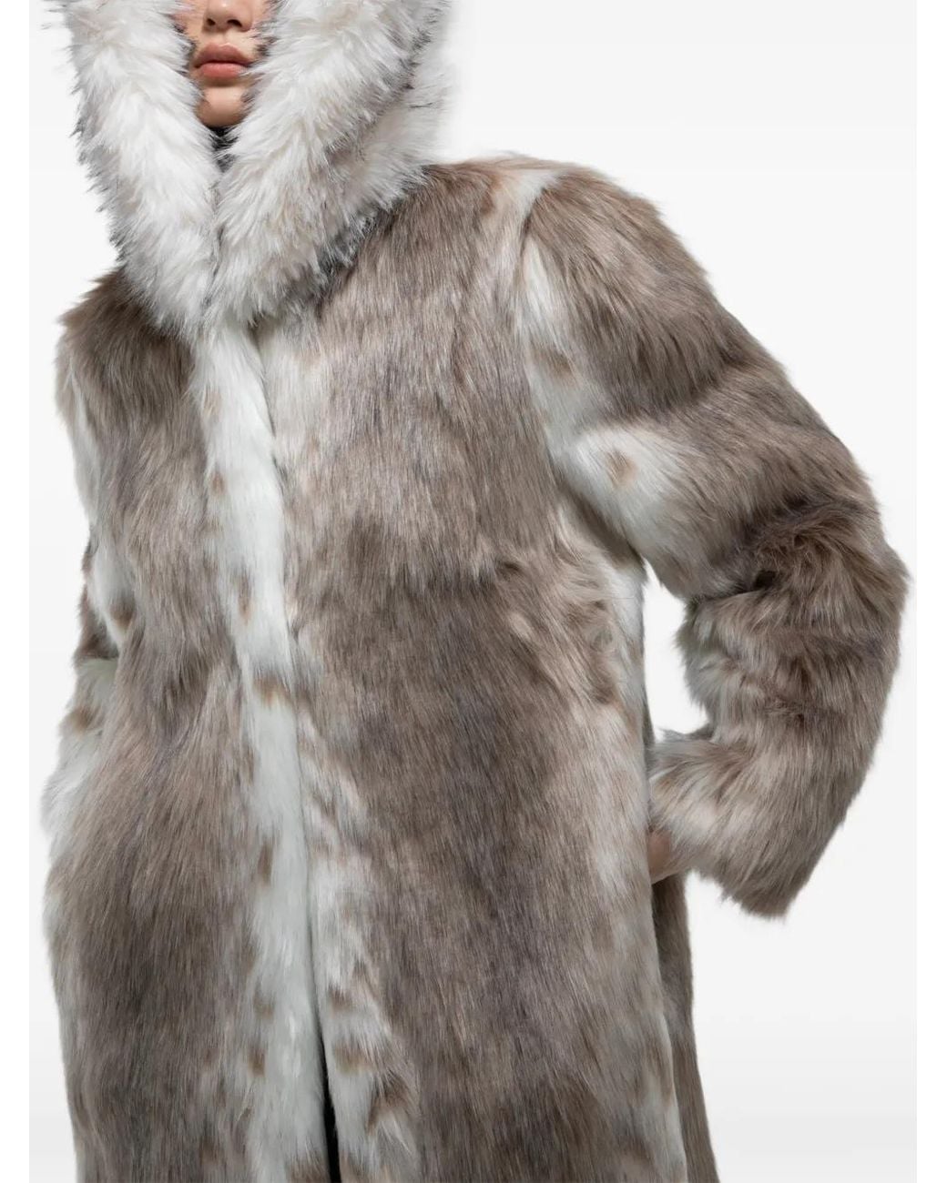 DUCIE White Dina Hooded Faux-Fur Coat