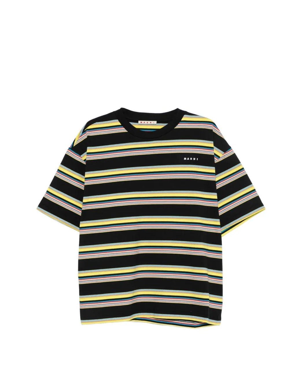Marni Black Striped Cotton T-Shirt With Logo Print for men