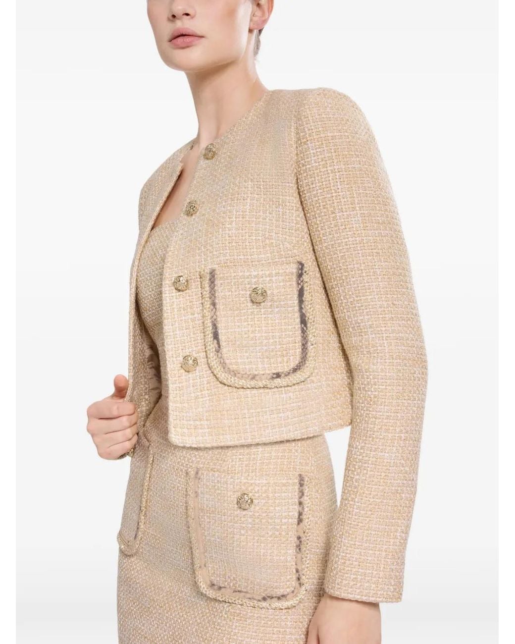 Veste En Tweed À Imprimé Peau De Python Elie Saab en coloris Natural