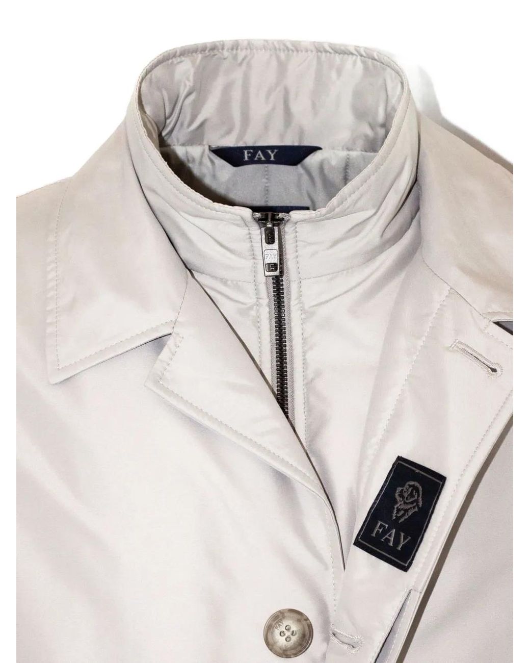 Fay White Buttoned Collar Coat for men