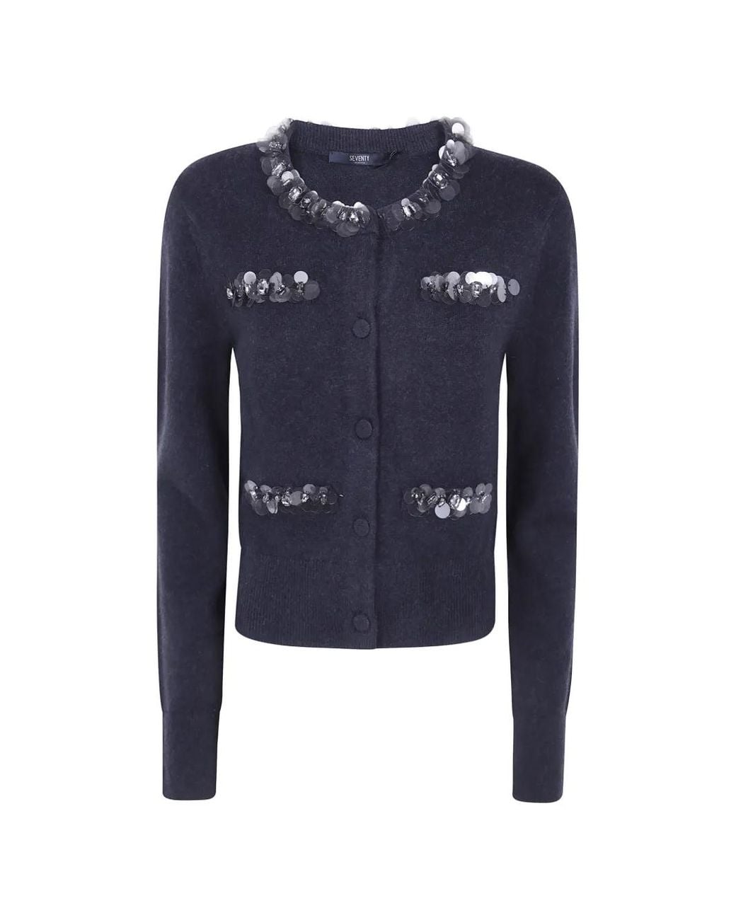 Seventy Blue Cardigan À Design Brodé De Sequins