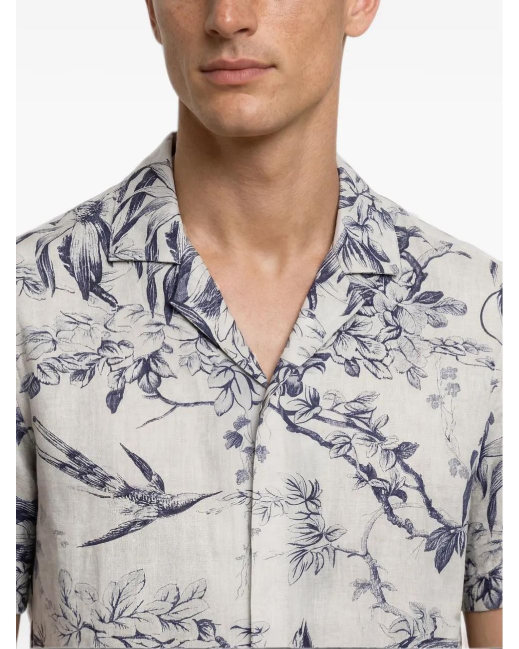 Orlebar Brown Blue Maitan Zephra Bird-Print Linen Shirt for men