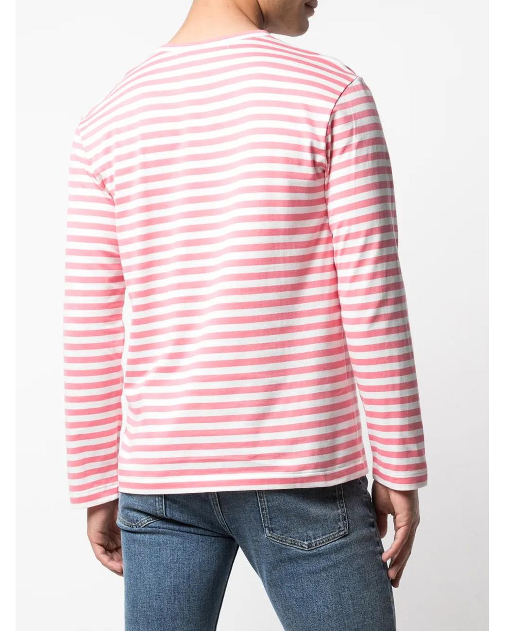 COMME DES GARÇONS PLAY Red Long Sleeve Heart Stripe Logo T-Shirt for men