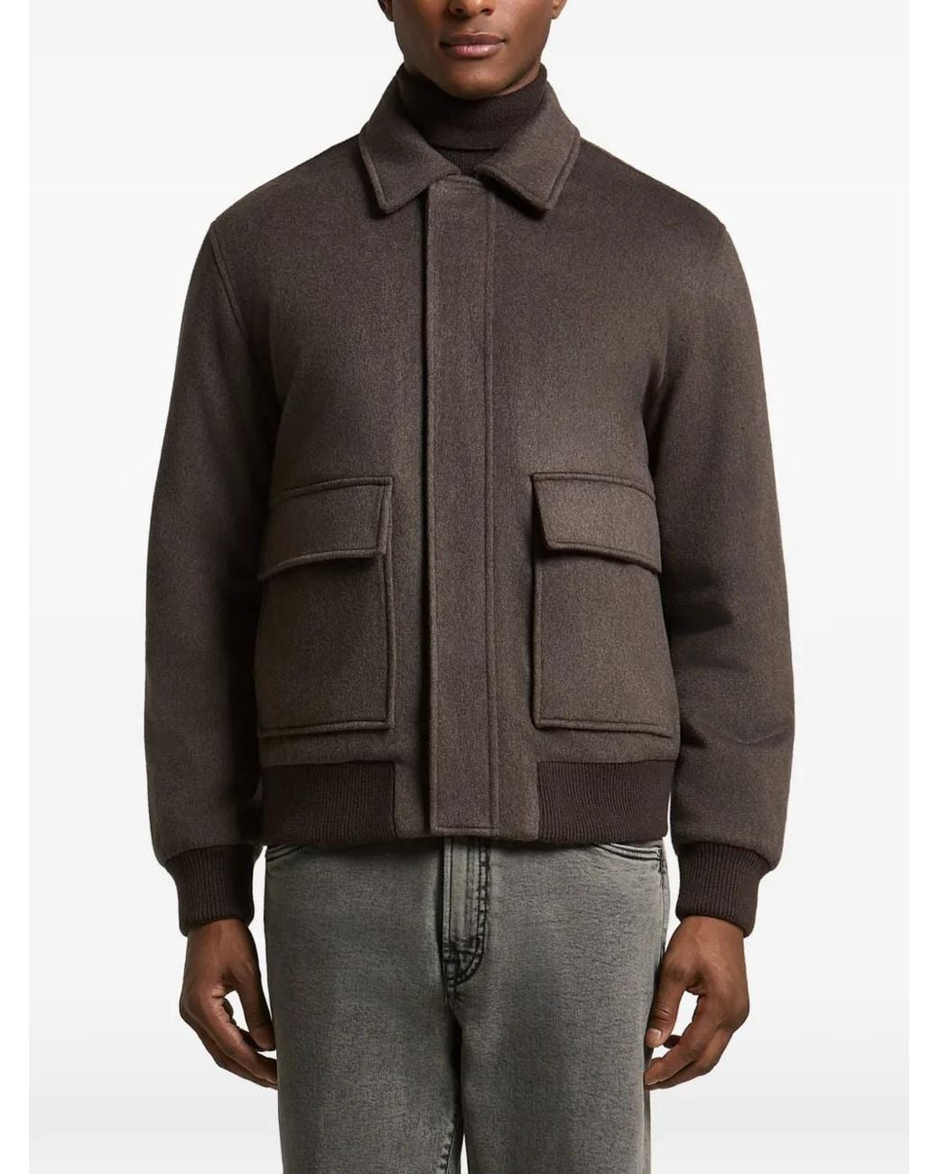 Peserico Brown Flap-Pocket Bomber Jacket for men