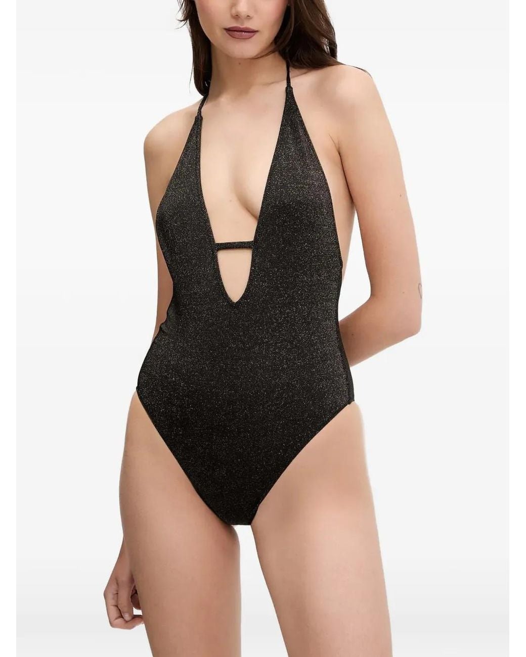 Benetton Black Lurex Halterneck Swimsuit