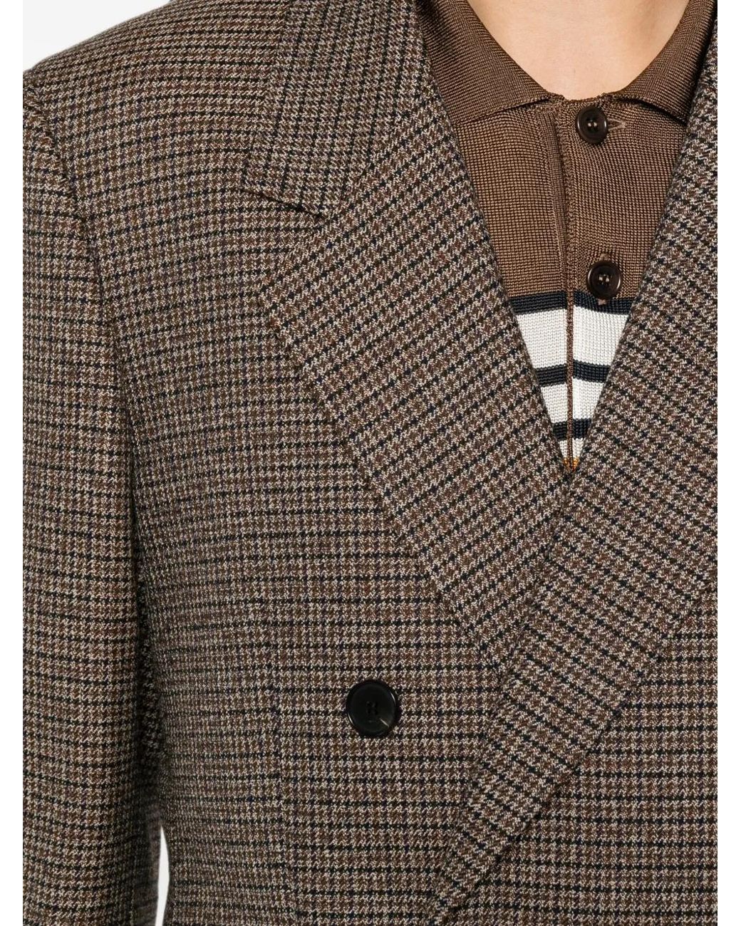 Sandro Brown Houndstooth Double-Breasted Blazer for men