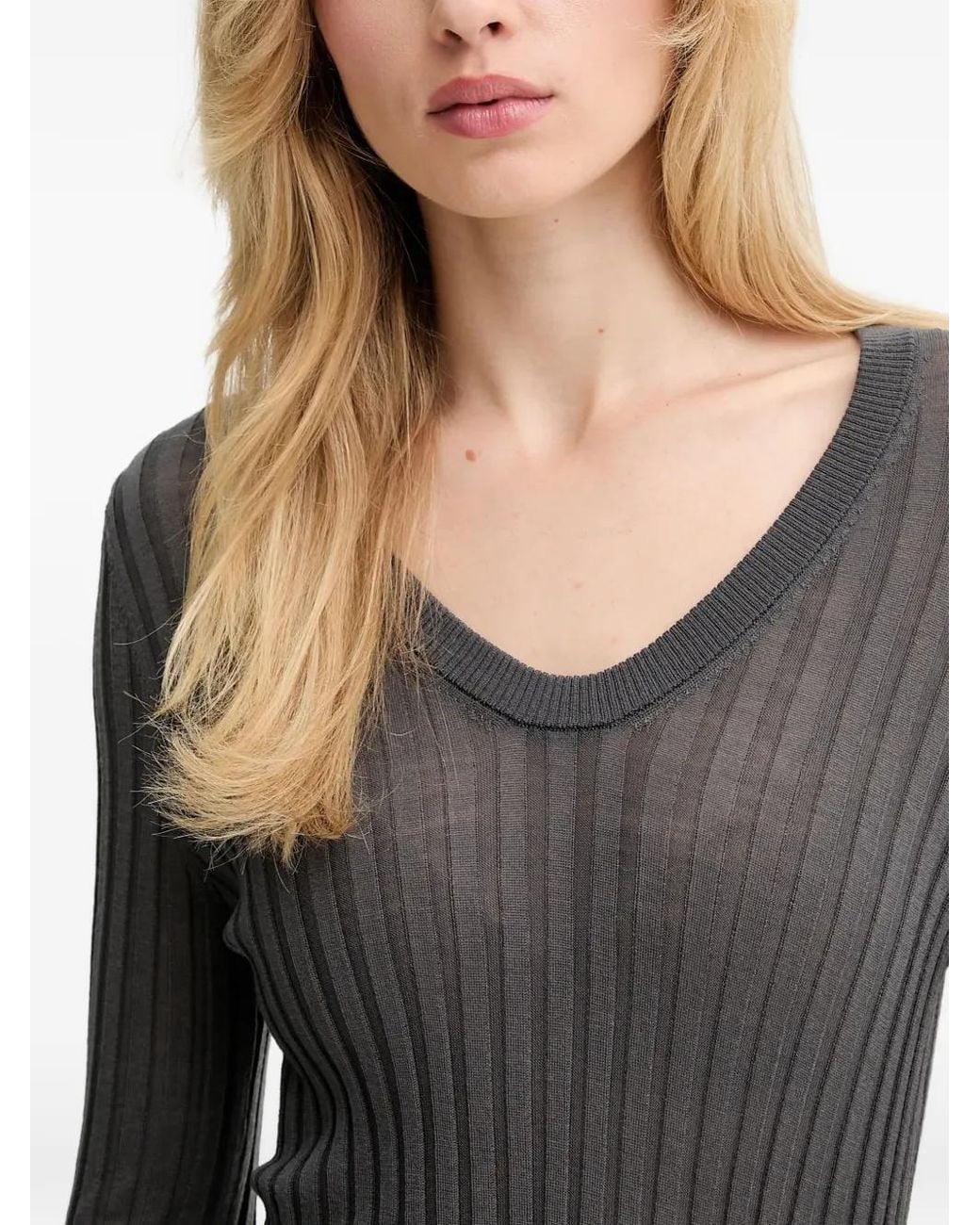 IRO Gray Hattie Ribbed V-Neck Sweater