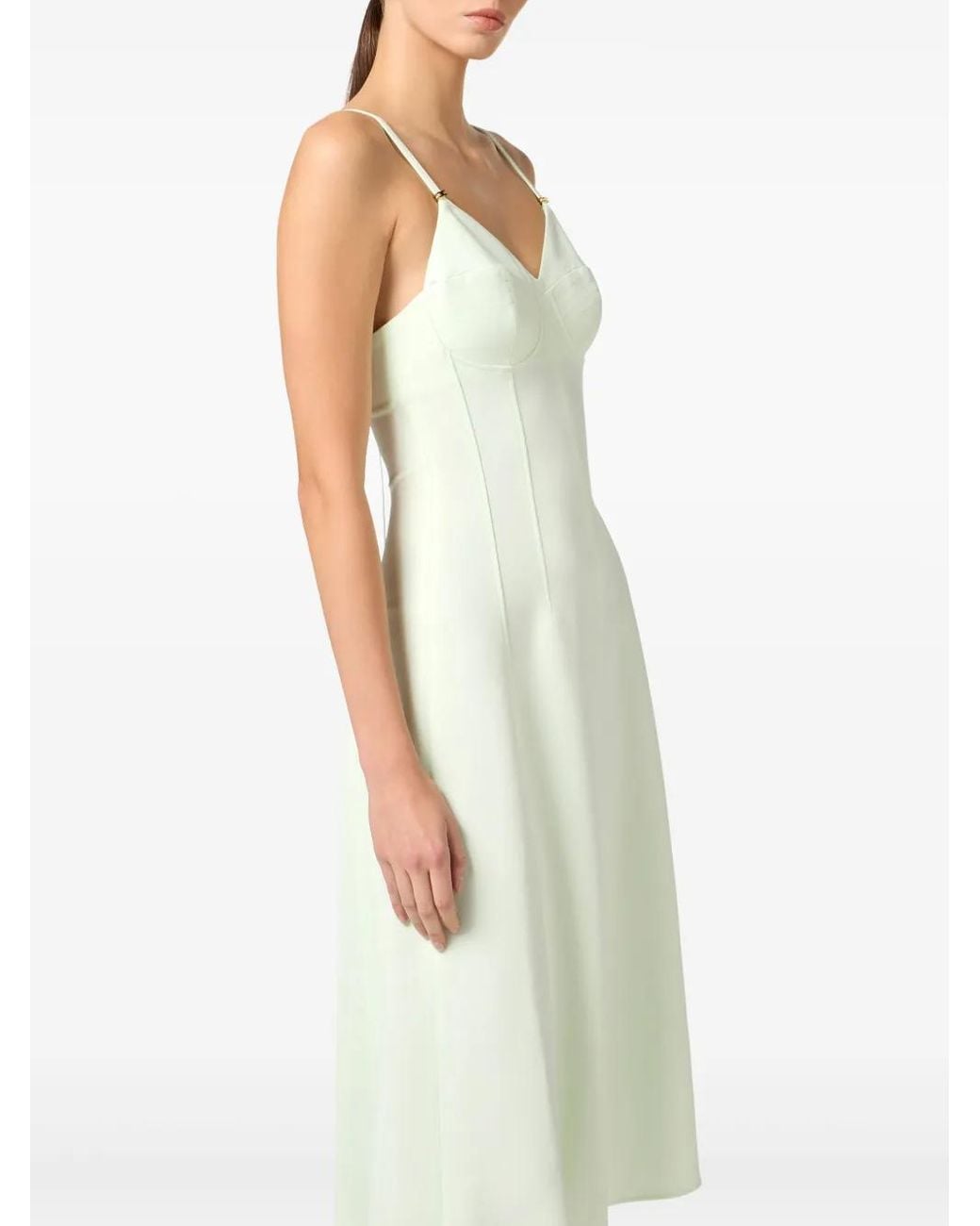 Elisabetta Franchi White Lace-Up Detail Crepe Midi Dress