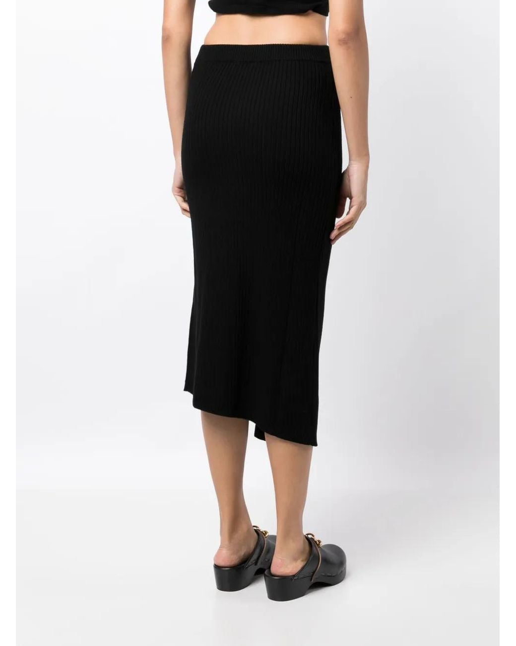 Feng Chen Wang Black Ribbed-Knit Wool Midi Skirt