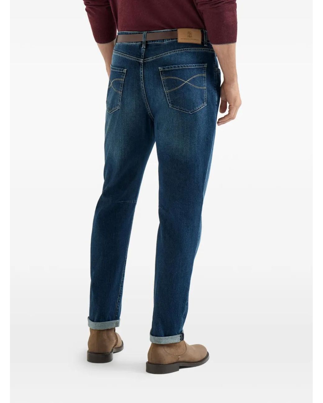 Brunello Cucinelli Blue Belt-Loop Faded Jeans for men