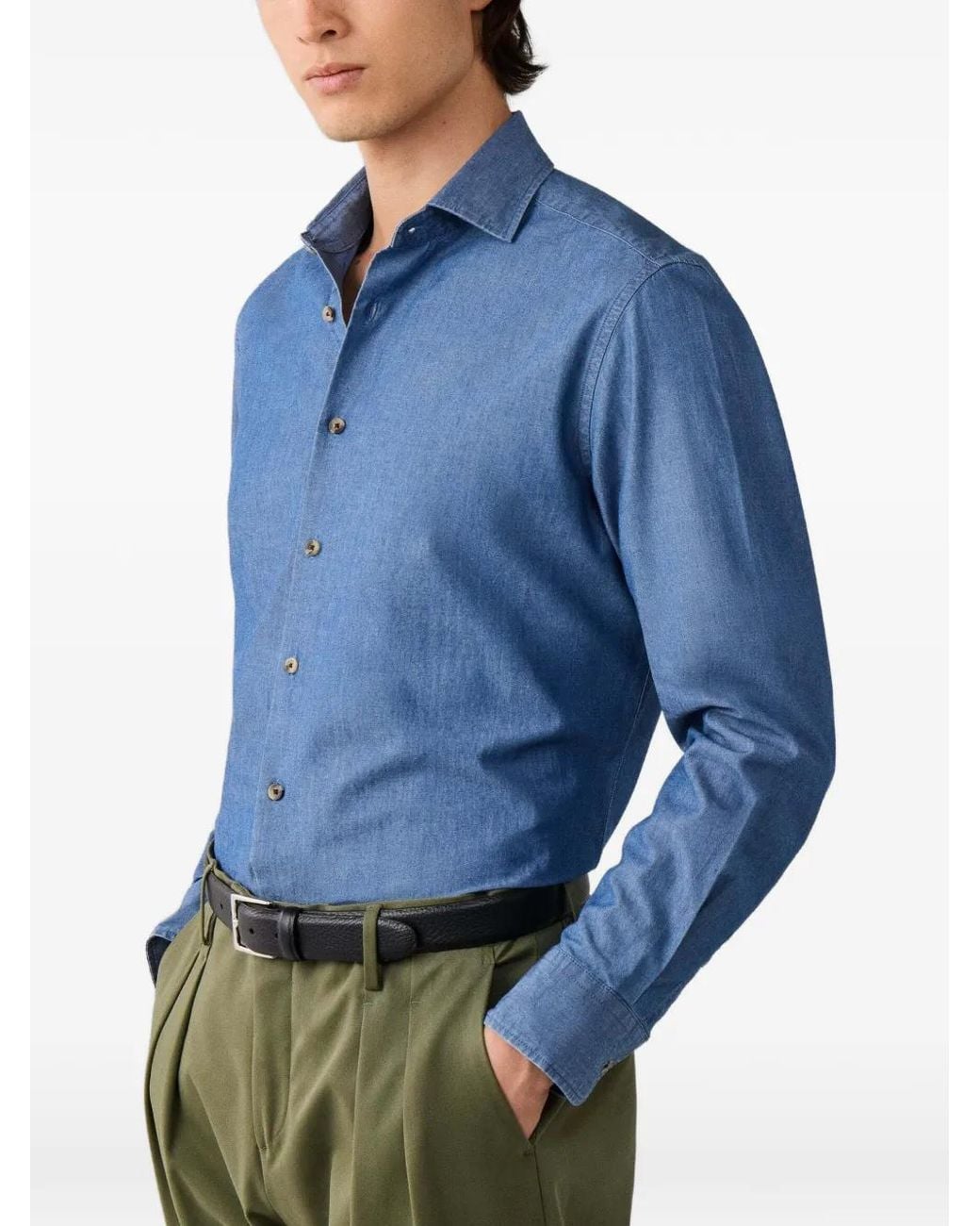 Hackett Blue Kent Cutaway-Collar Chambray Shirt for men