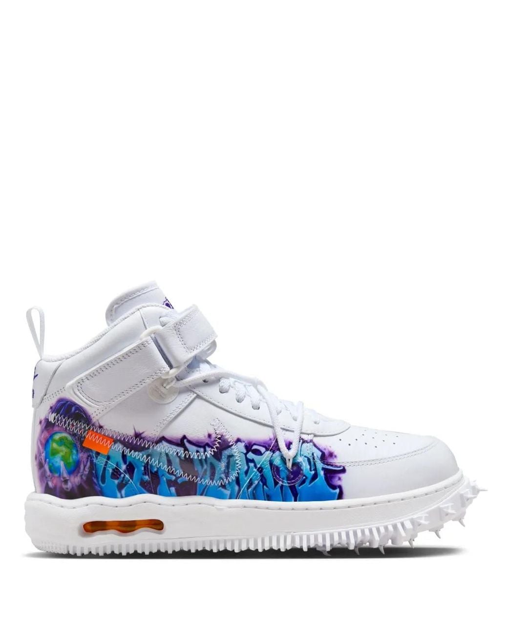 NIKE X OFF-WHITE Blue Graffiti Leather Air Force 1 Sneakers