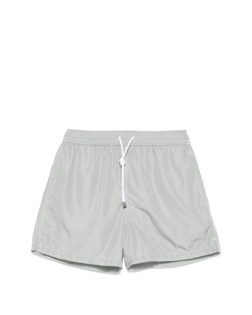 Fedeli White Madeira Drawstring Patterned Swim Shorts for men