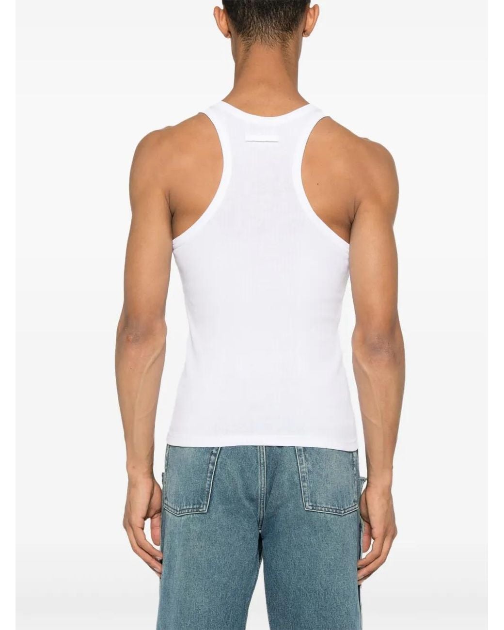 Jean Paul Gaultier White Ribbed Cotton Tank Top