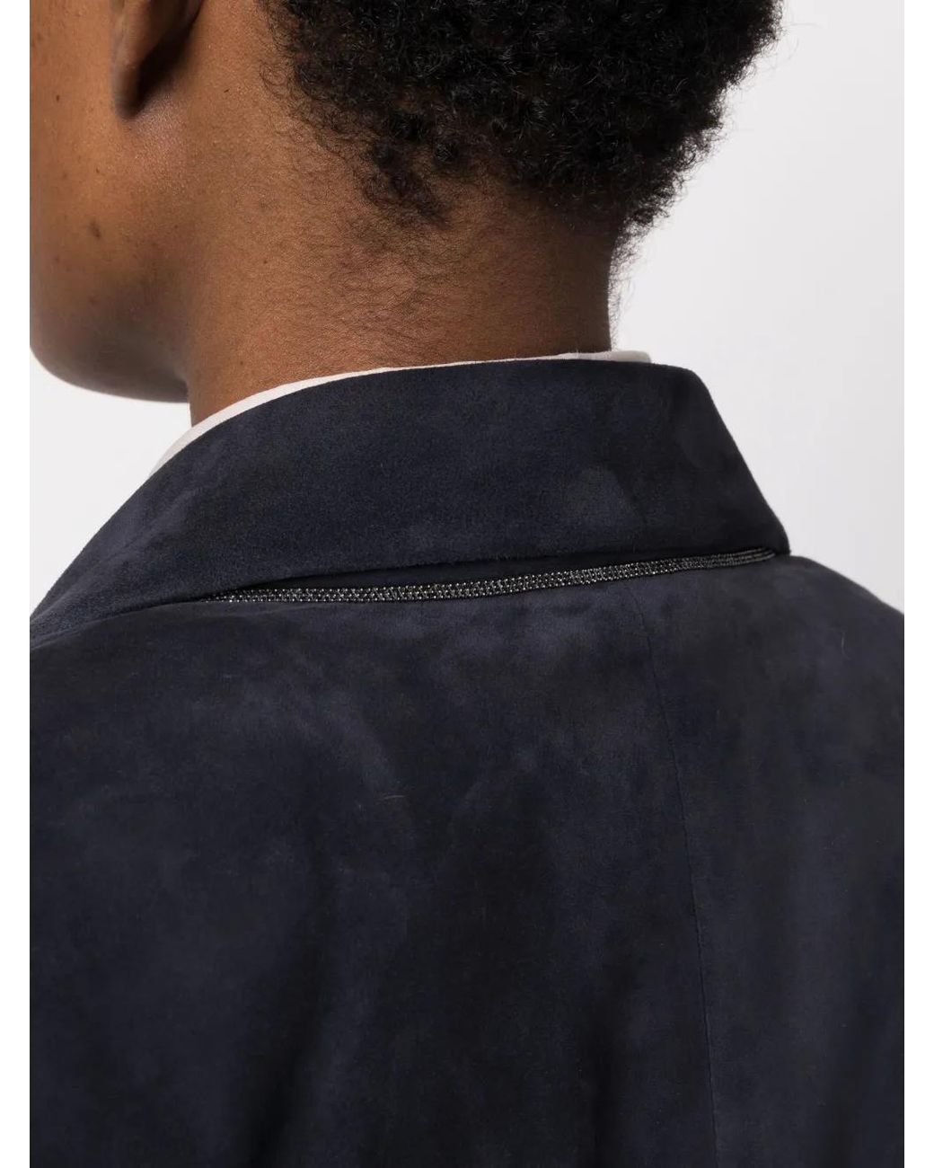 Brunello Cucinelli Blue Single-Breasted Leather Blazer