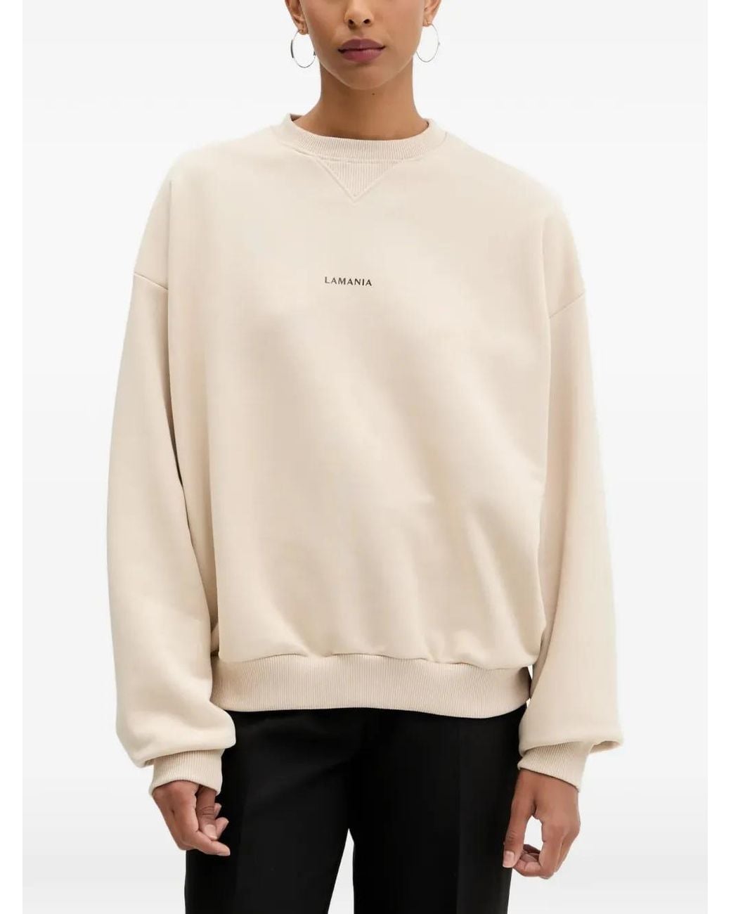 La Mania Natural Logo-Print Dropped-Shoulder Sweatshirt