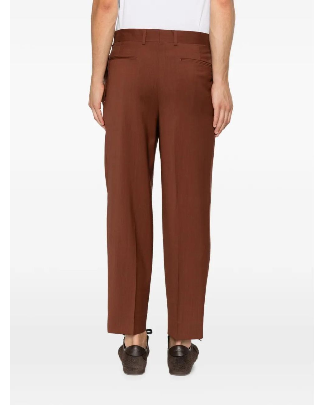 Costumein Brown Pleated Straight-Leg Trousers for men