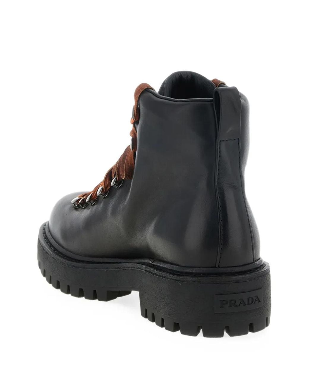 Prada Black Leather Lace-Up Ankle Boots for men