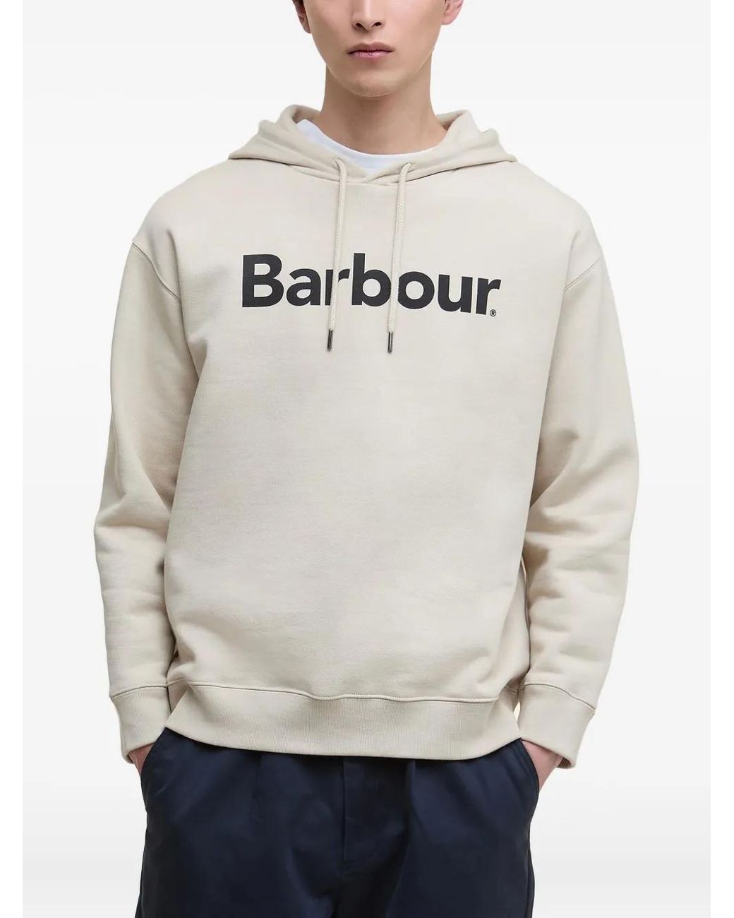 Barbour Gray Logo-Print Cotton Hoodie for men
