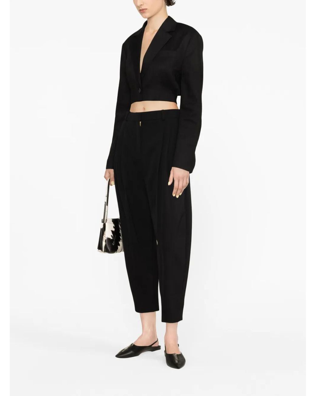 Stella McCartney Black Pleated High-Rise Wool Pants