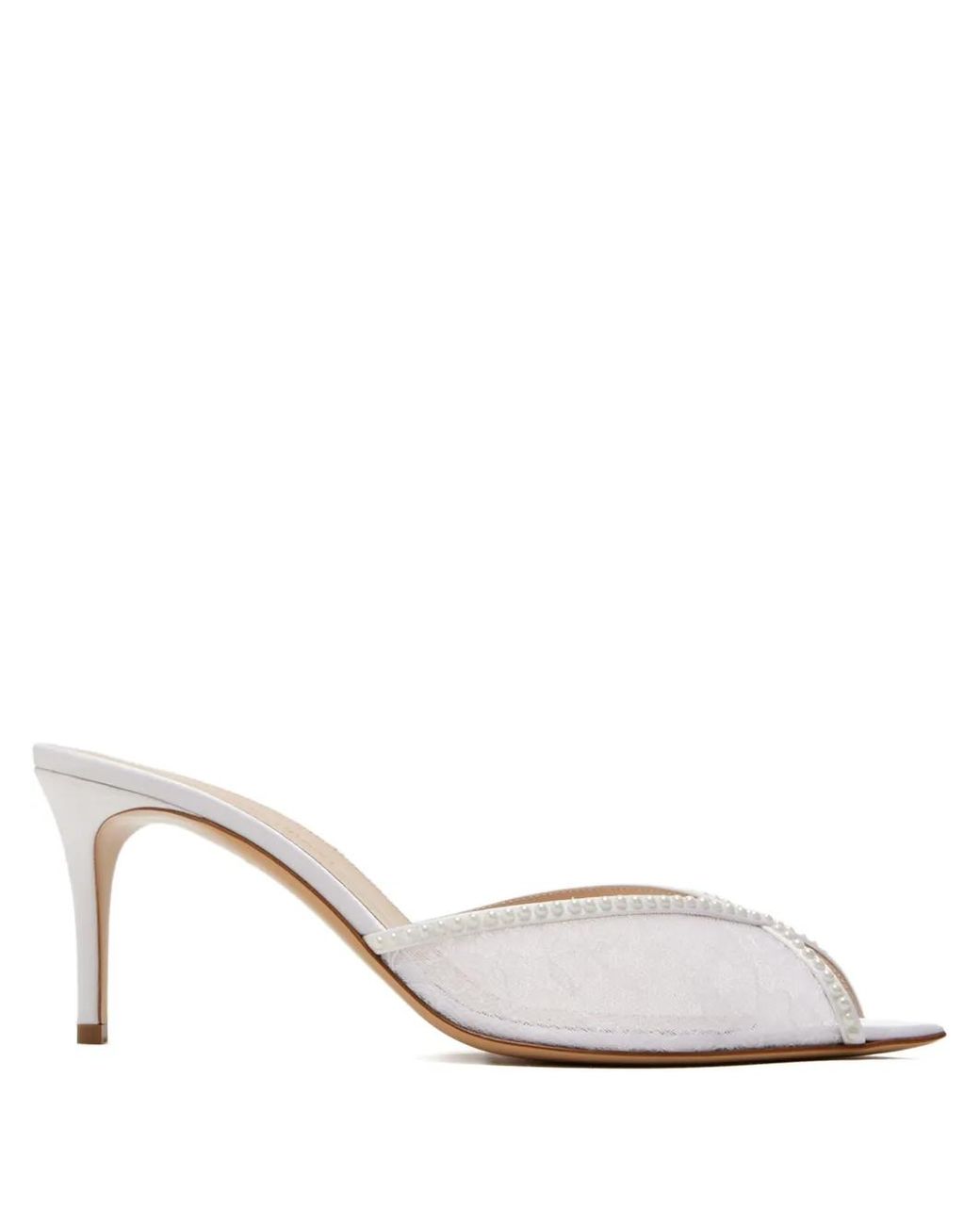 Andrea Wazen White Katy Lace Pearl Mules