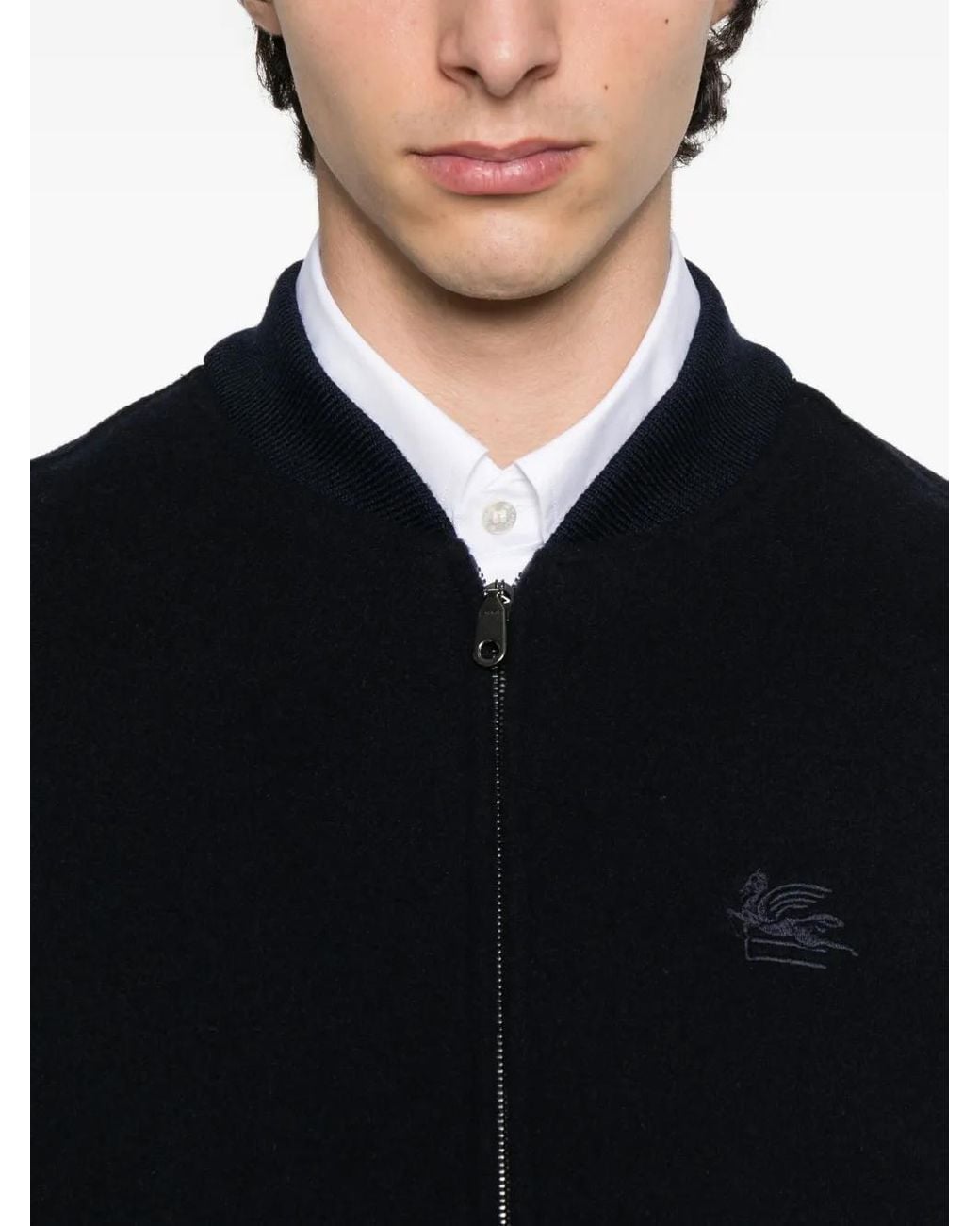 Etro Black Embroidered Bomber Jacket With Zip Closure for men