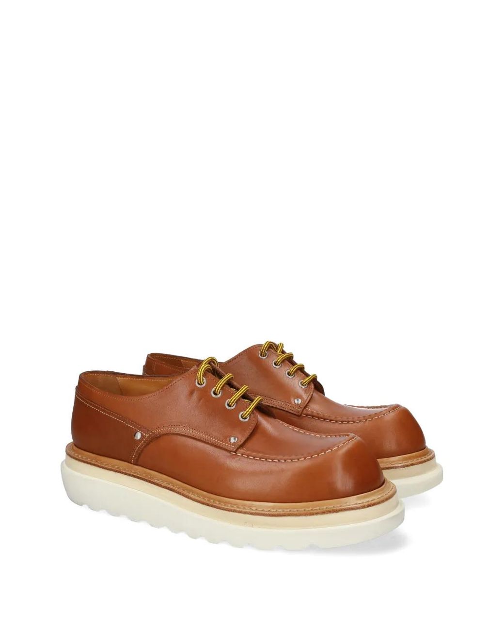 Premiata Brown Platform Stitched Leather Shoes for men