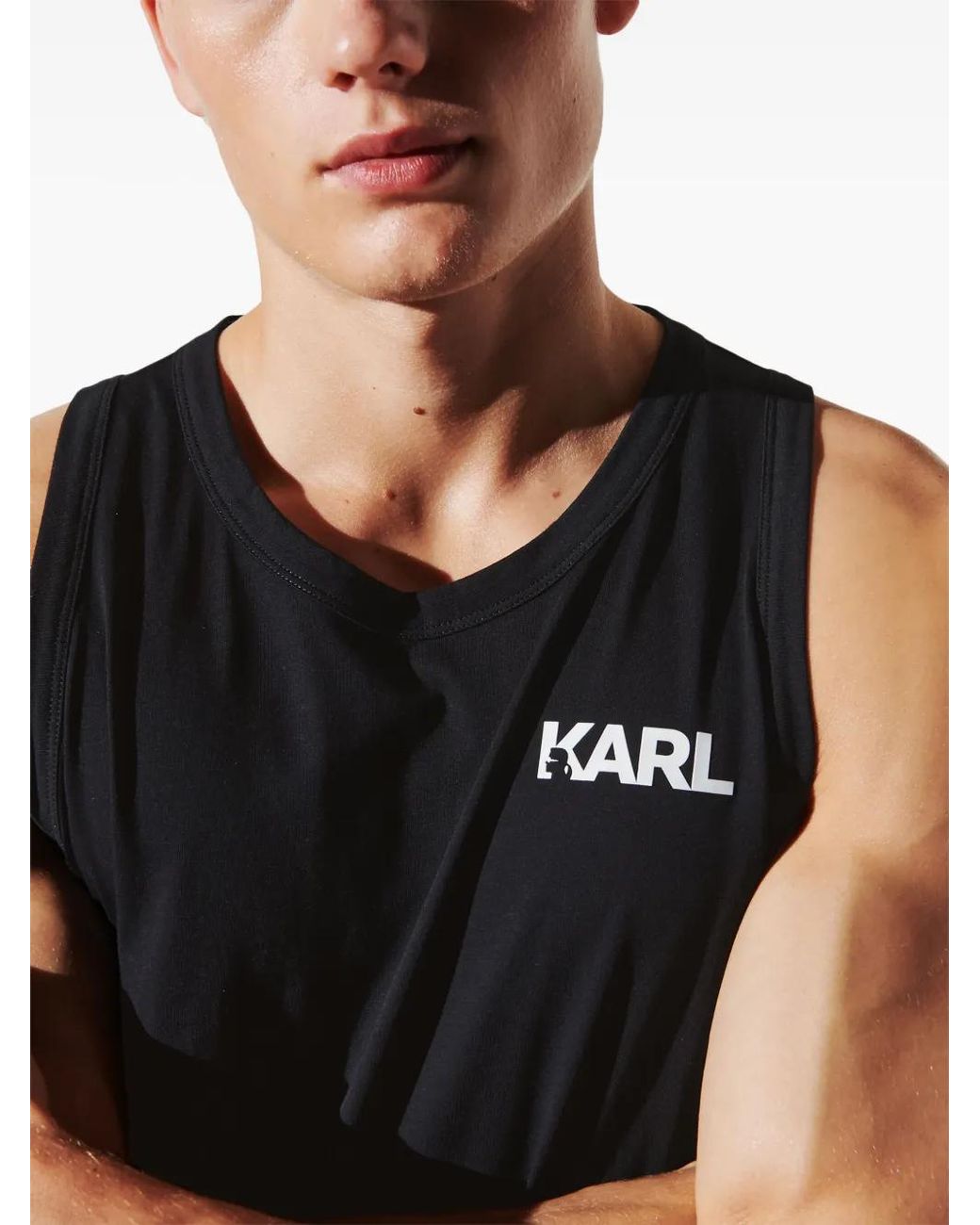 Karl Lagerfeld Black Logo Beach Tank Top for men
