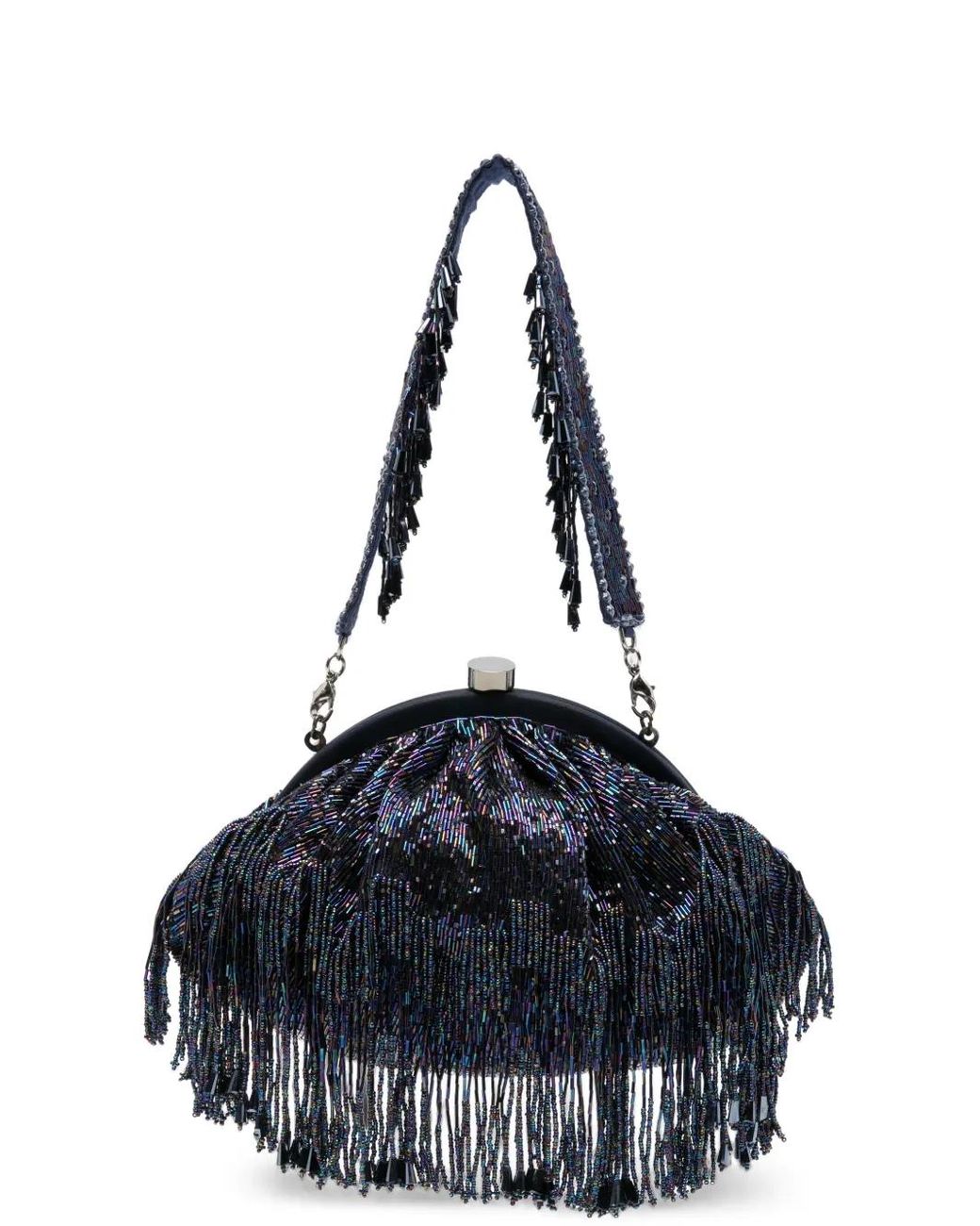 SLO_HAND_MADE Blue Firante Fringe-Trimmed Clutch Bag
