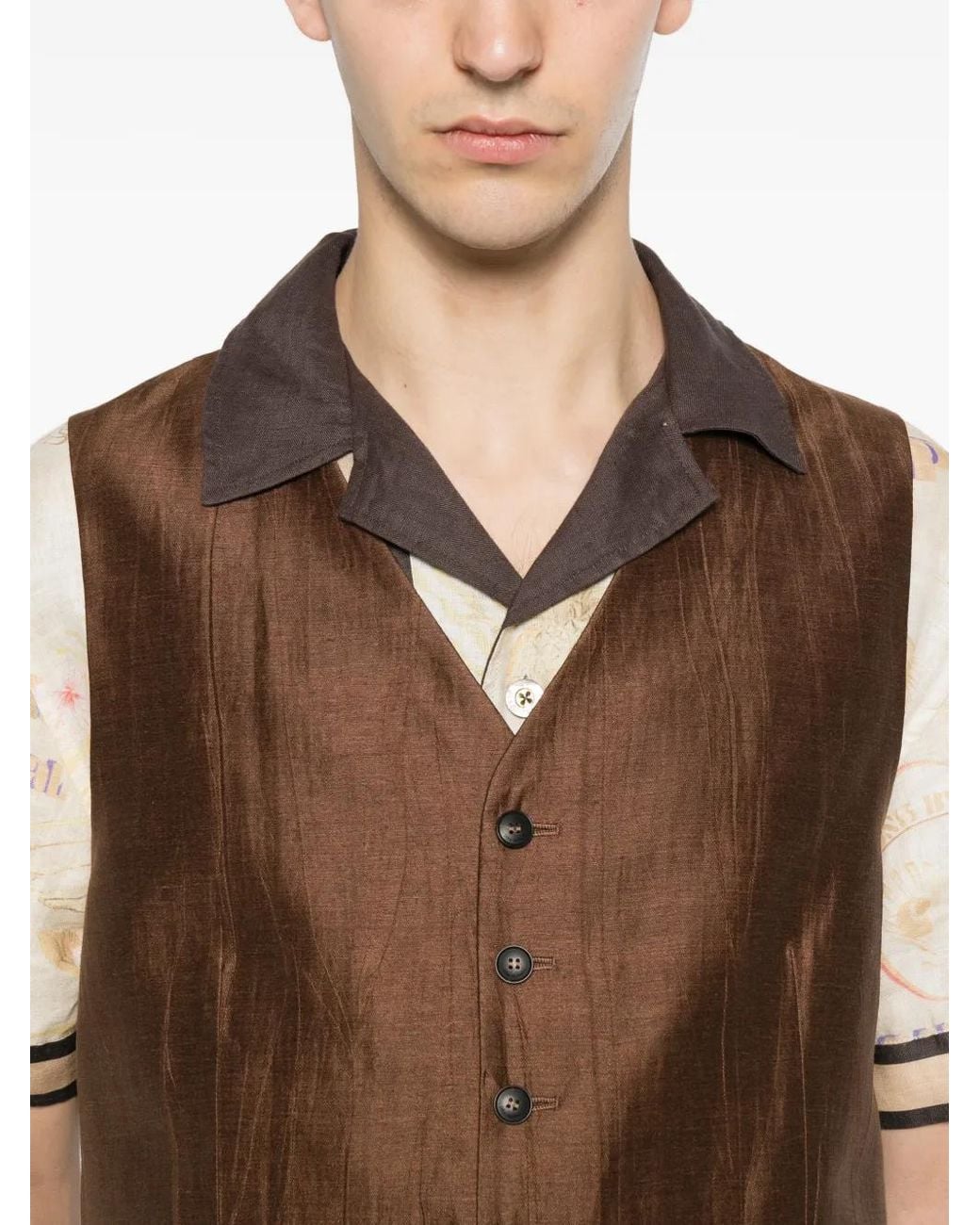 John Varvatos Brown Buttoned Waistcoat for men