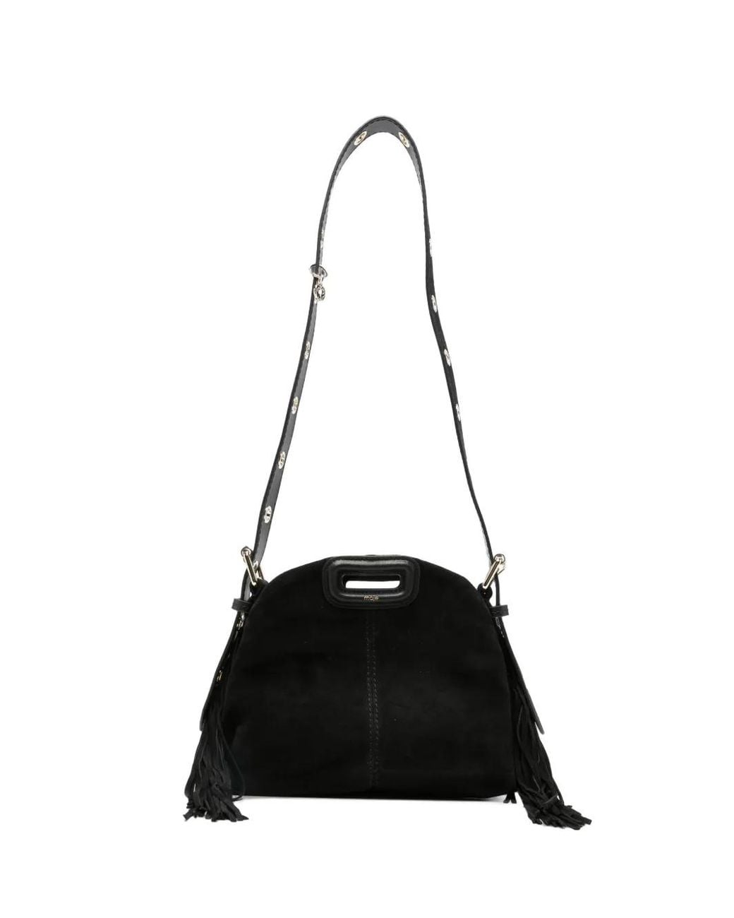 Maje Black Sac Porté Épaule En Cuir À Franges