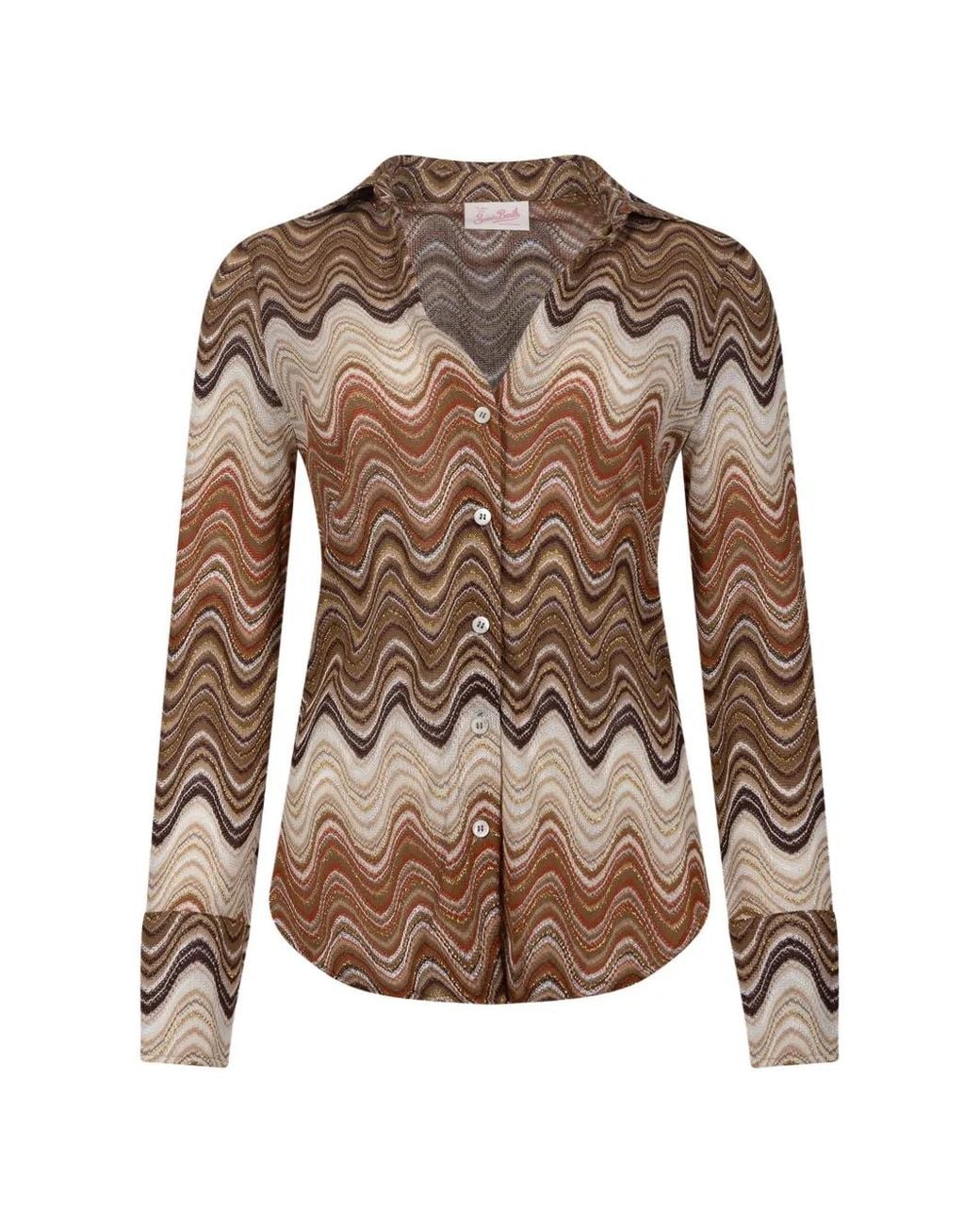 Mc2 Saint Barth Brown Joys Degradé Raschel Shirt With Wave Pattern