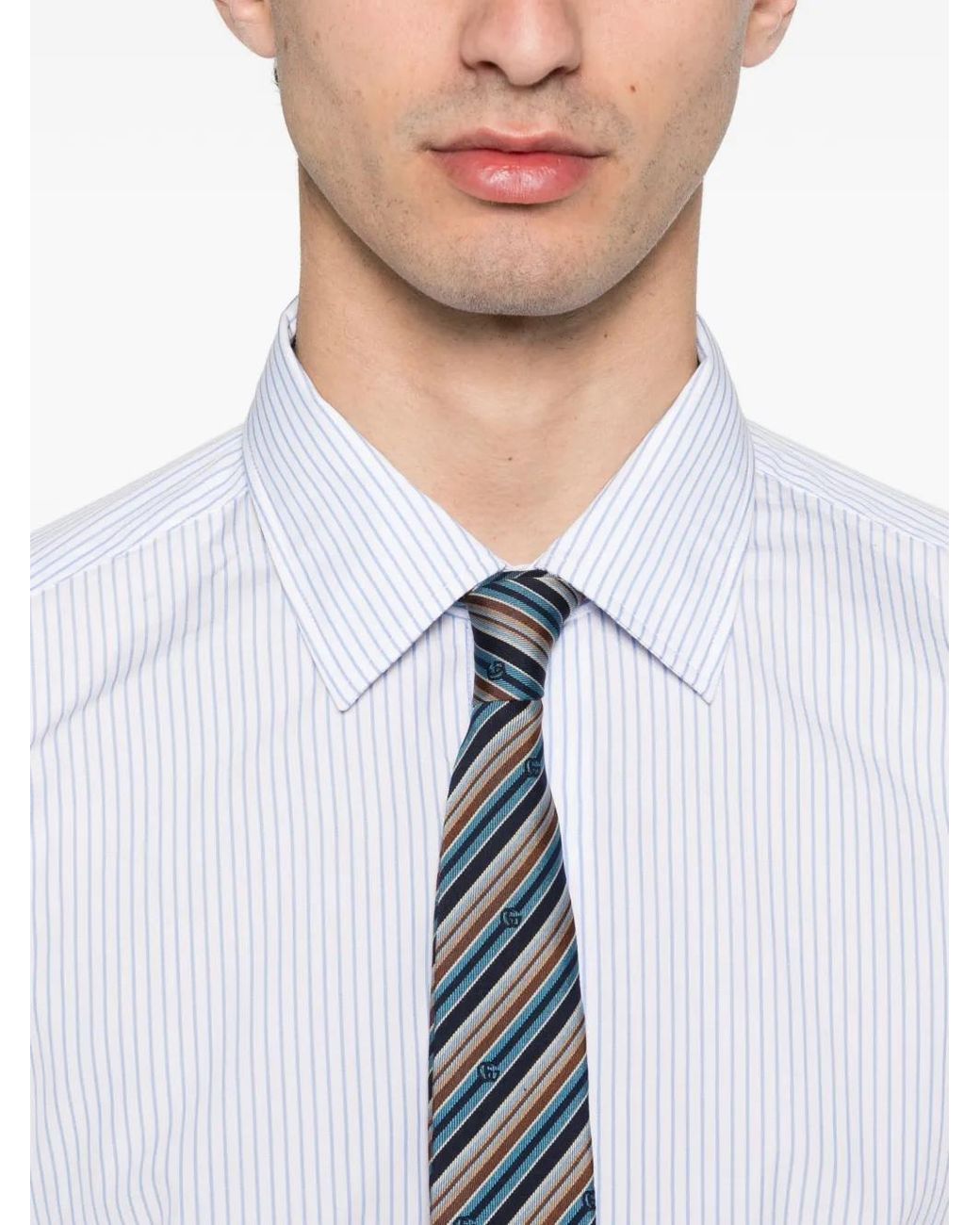 Fursac White Striped-Pattern Cotton Shirt for men