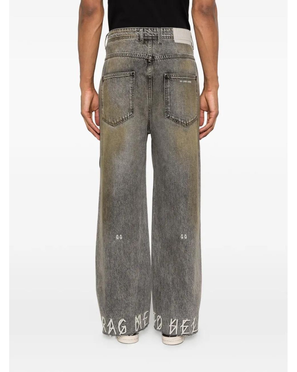 44 Label Group Gray Strap-Detail Jeans for men