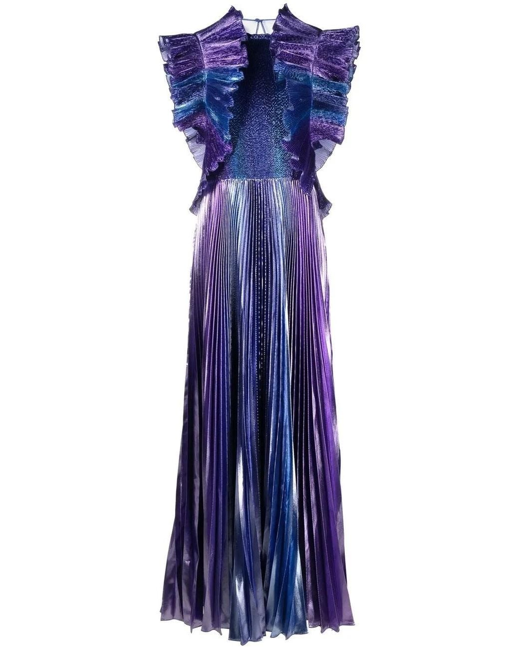 Alberta Ferretti Blue Ruffle-Detail Sleeveless Dress