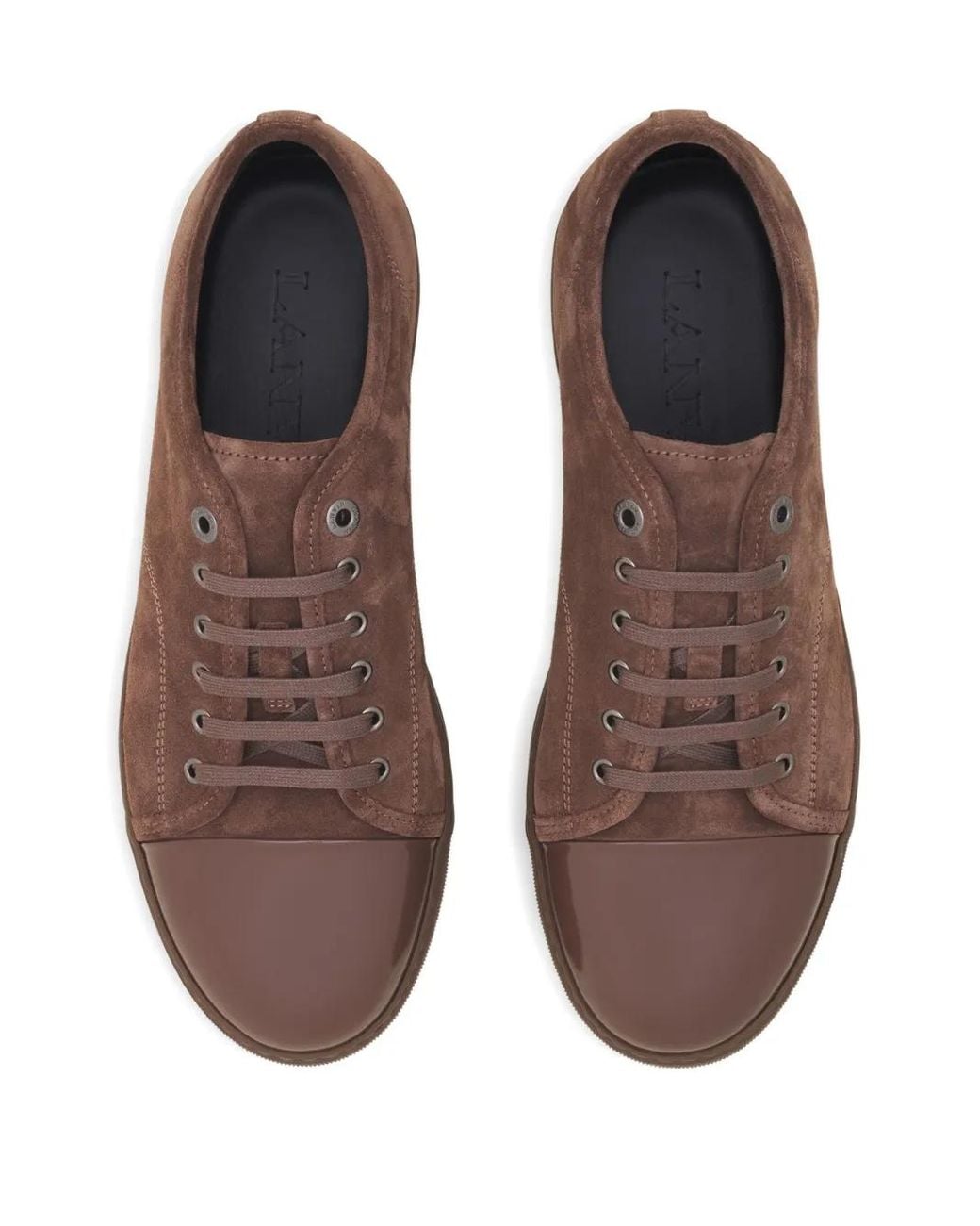 Lanvin Brown Suede Leather Cap-Toe Sneakers for men