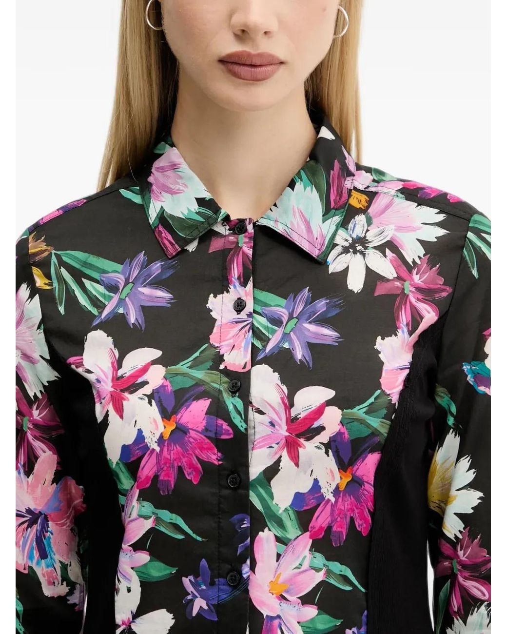 Desigual Black Floral-Panelled Shirt