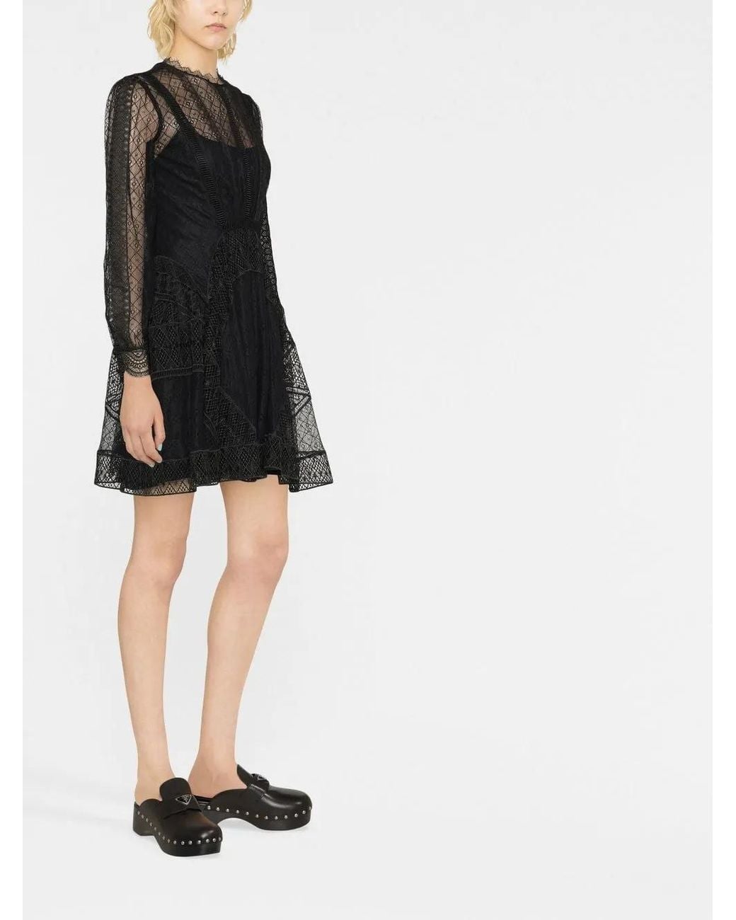 Alberta Ferretti Black Lace-Panel Detail Mini Dress