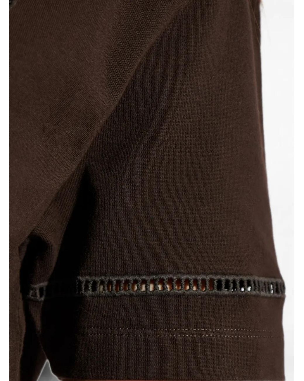 Ferragamo Brown Logo-Patch Open-Knit-Trim T-Shirt