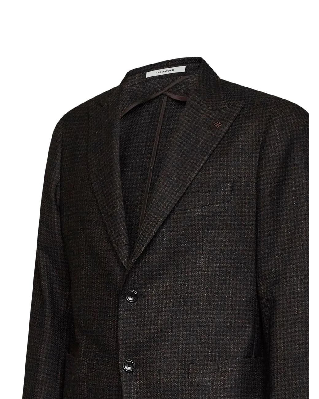 Tagliatore Black Houndstooth-Pattern Single-Breasted Blazer for men