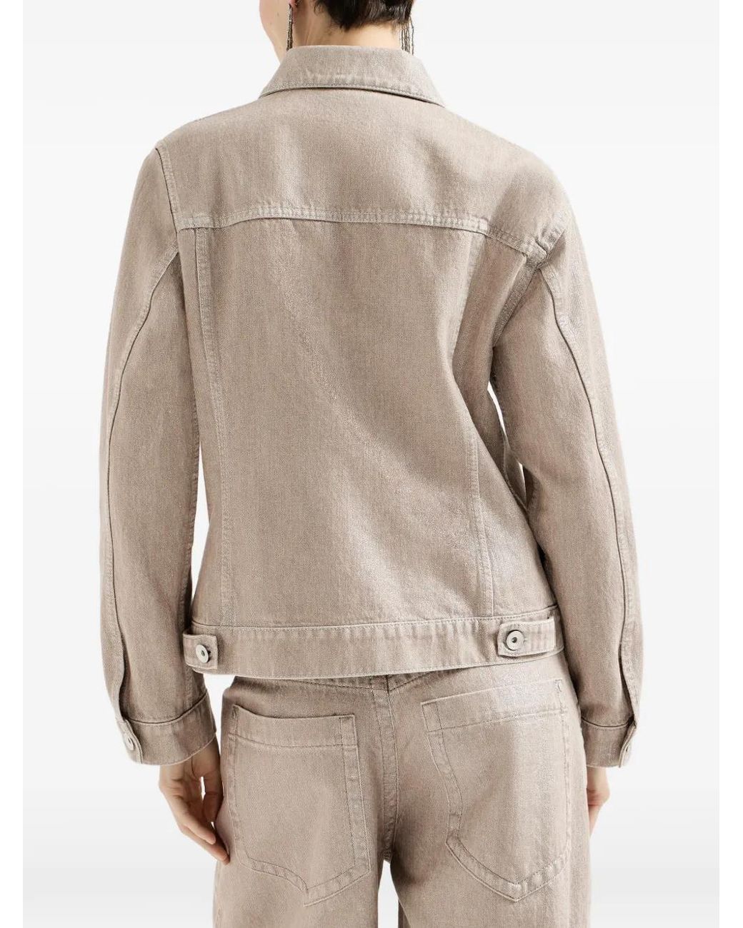 Brunello Cucinelli Natural Lamé Denim Four-Pocket Outerwear Jacket With Monili