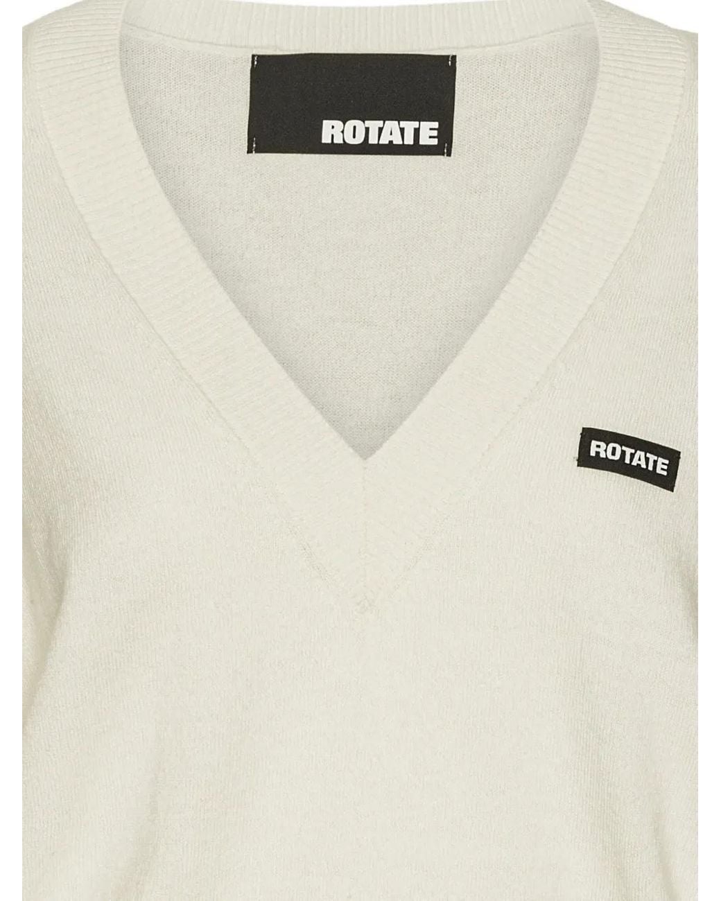 ROTATE BIRGER CHRISTENSEN White Knit V-Neck Sweater