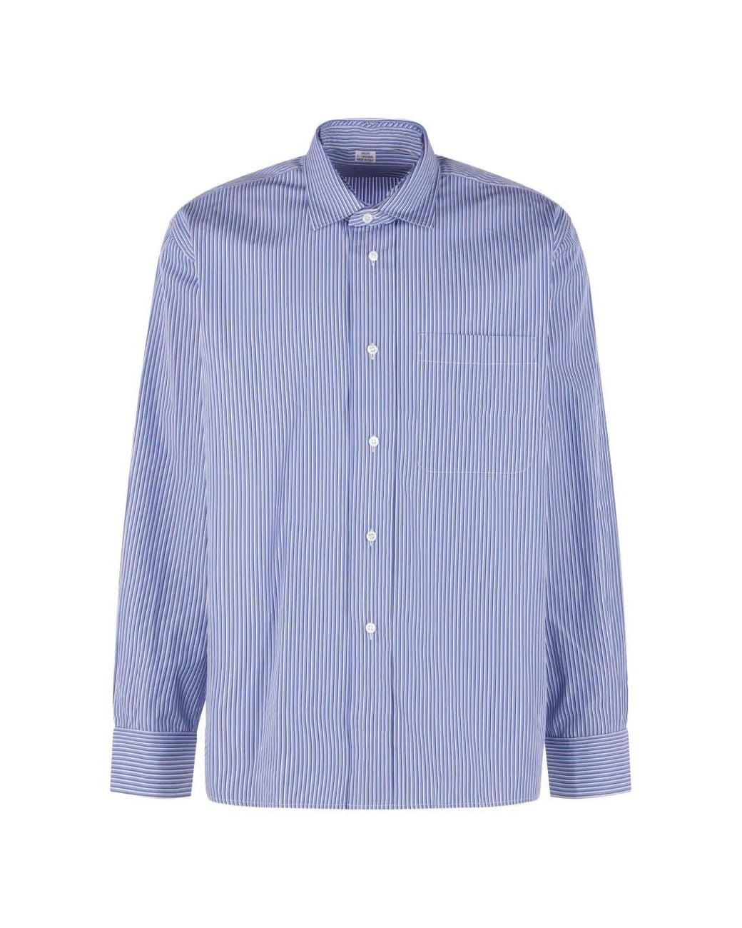 SALON C. LUNDMAN Blue Chemise En Coton À Rayures for men