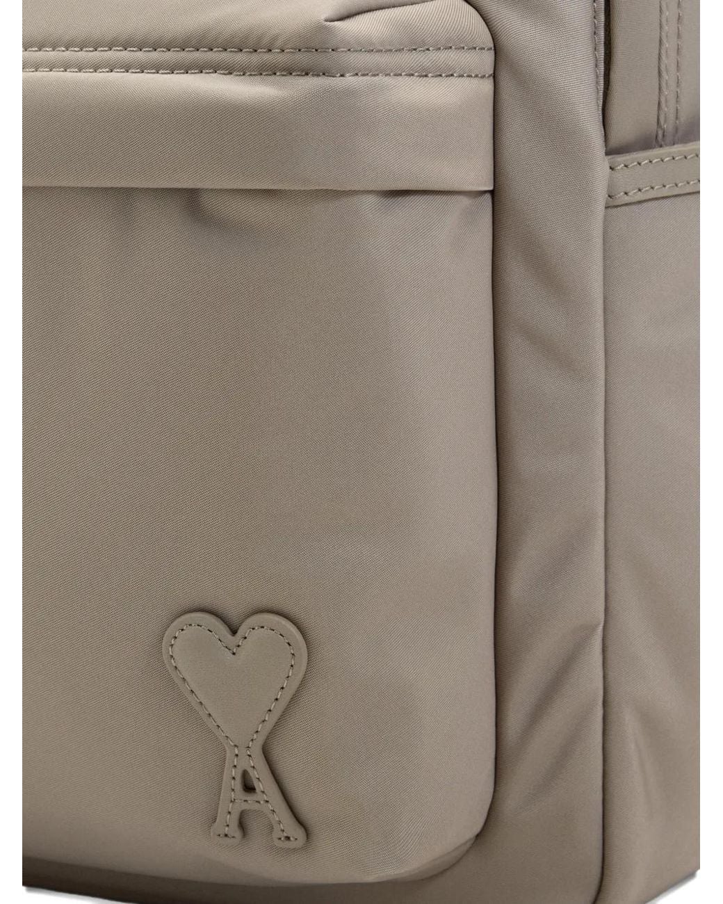 AMI Gray Marcel Padded Logo-Patch Backpack