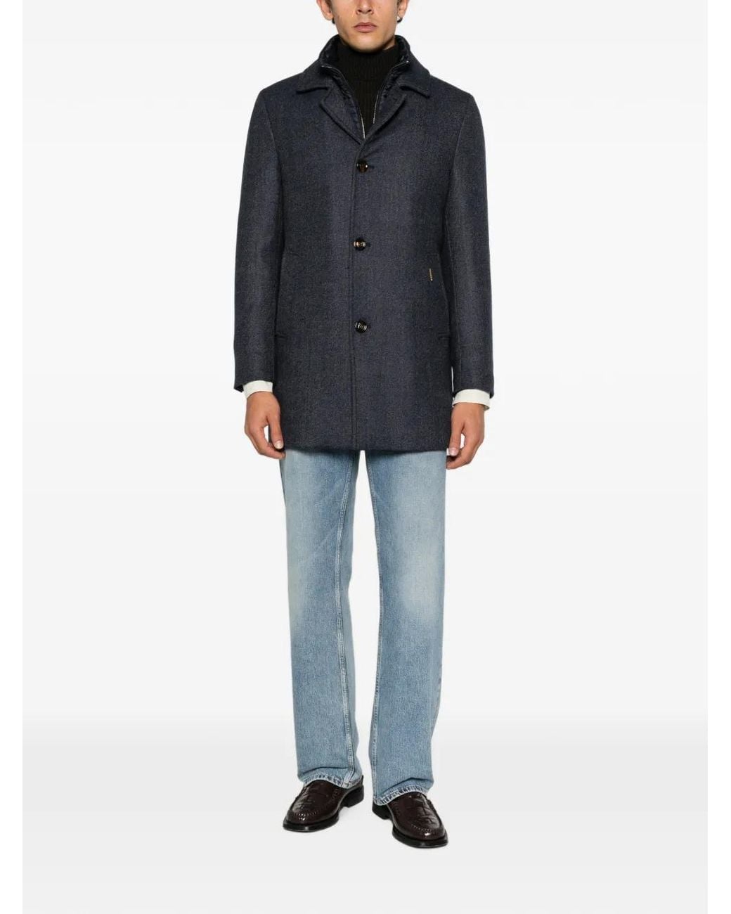 Moorer Blue Button-Fastening Coat for men