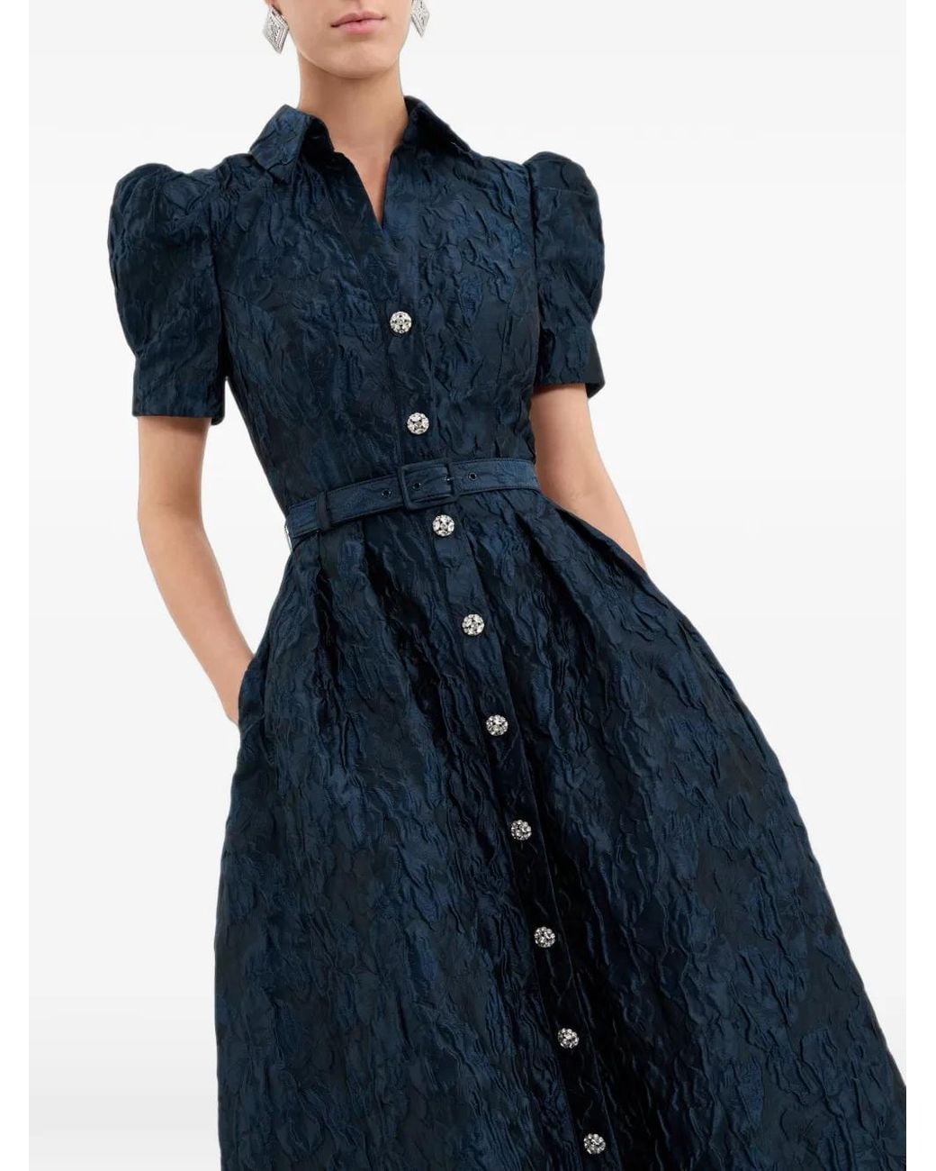 Rebecca Vallance Blue Cascades Short-Sleeve Midi Dress