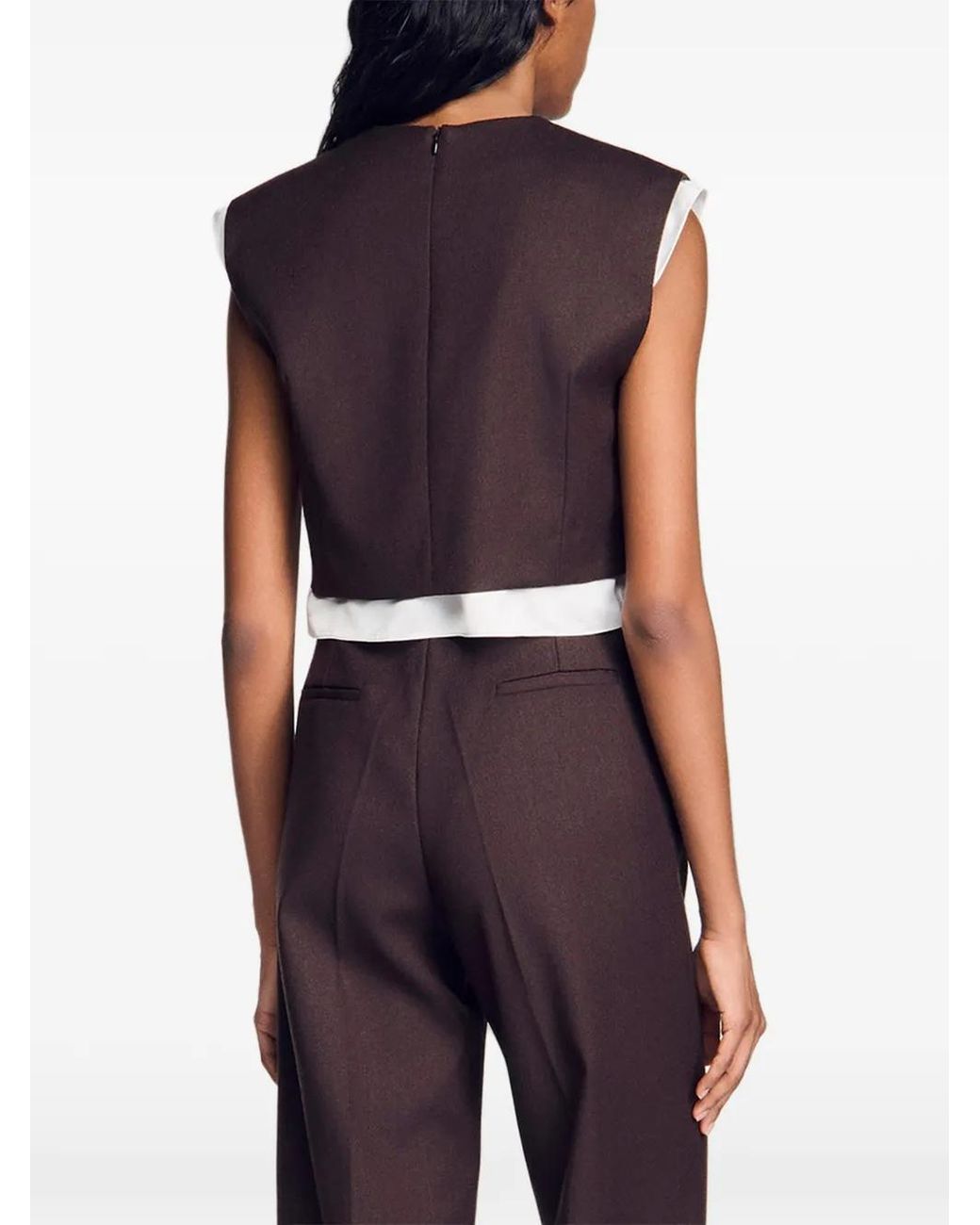 Sandro Brown Cropped Layered-Detail Top