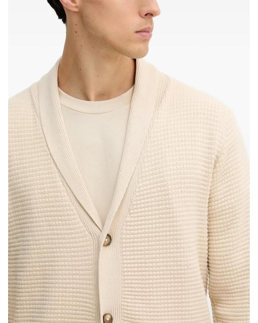 Lindbergh Natural Cardigan En Maille Gaufrée for men