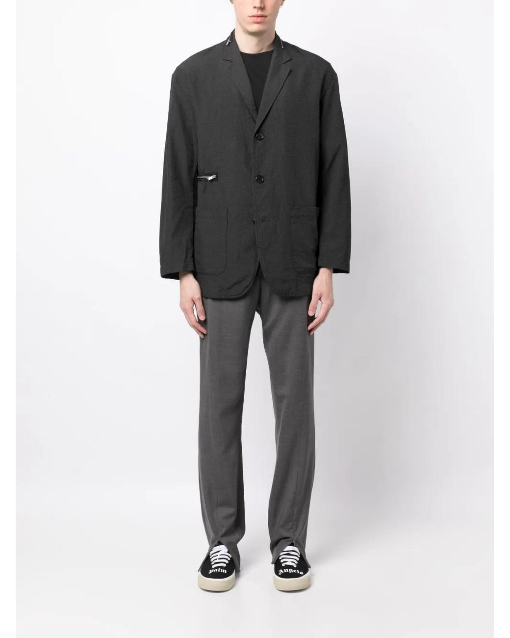 Undercover Black Textured Single-Breasted Blazer for men