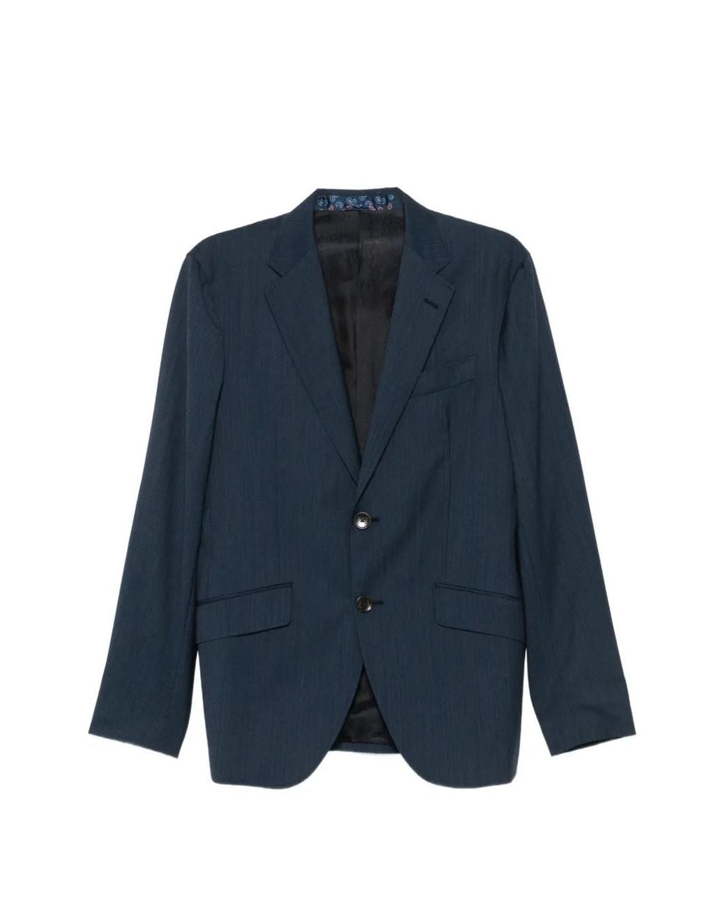 Etro Blue Herringbone-Pattern Wool Suit for men